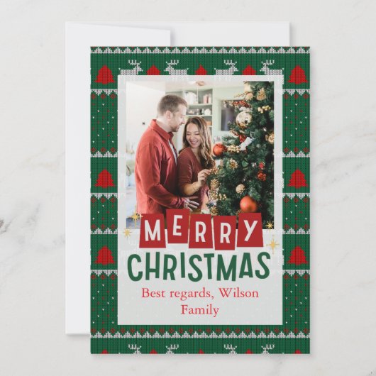 Rood en groen  Lijst Vrolijk kerstfeest Feestdagenkaart (Voorkant)