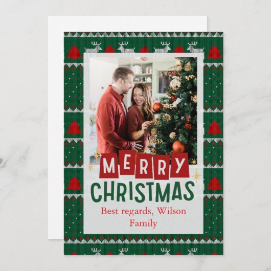 Rood en groen  Lijst Vrolijk kerstfeest Feestdagenkaart (Voorkant / Achterkant)