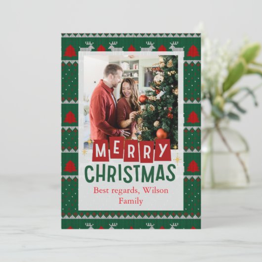 Rood en groen  Lijst Vrolijk kerstfeest Feestdagenkaart (Staand voorkant)