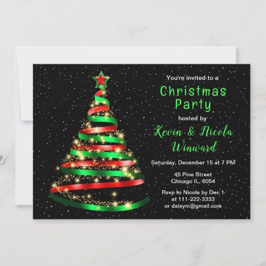 Rood en groen lint boom Kerstfeest Kaart (Voorkant)