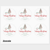 Rood en groen lint boom vrolijk kerstscript ronde sticker (Vel)