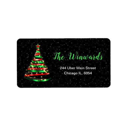 Rood en groen lint kerstboom etiket (Voorkant)