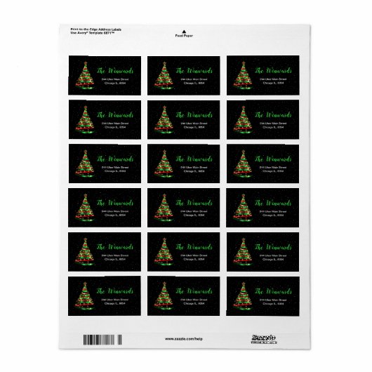 Rood en groen lint kerstboom etiket (Full Sheet)
