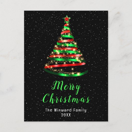 Rood en groen lint — Merry kerst Feestdagenkaart (Voorkant)