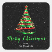 Rood en groen lint — Merry kerst Vierkante Sticker (Voorkant)