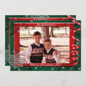 Rood en groen lintje Lijst kerstkaart (Voorkant / Achterkant)