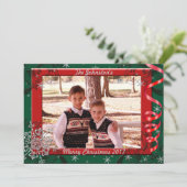 Rood en groen lintje Lijst kerstkaart (Staand voorkant)