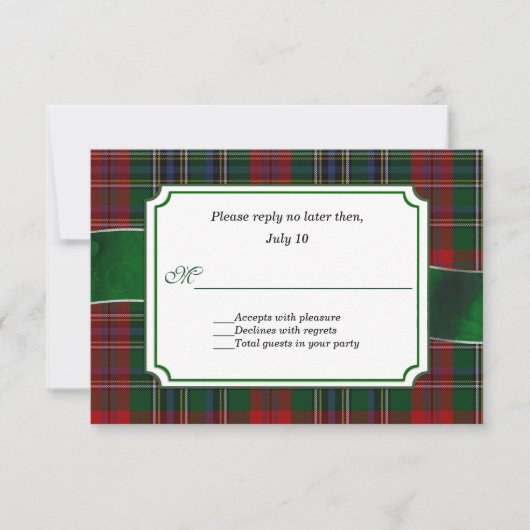 Rood en Groen MacClain Tartan Bruiloft RSVP (Voorkant)
