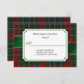 Rood en Groen MacClain Tartan Bruiloft RSVP (Voorkant / Achterkant)