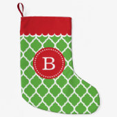Rood en groen Marokkaans Quatrefoil Monogram Kleine Kerstsok (Voorkant)