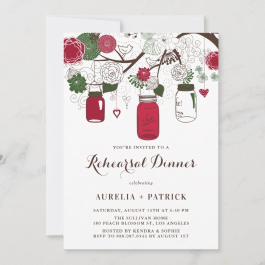 Rood en Groen Mason Jars Repetitie Diner Kaart (Voorkant)