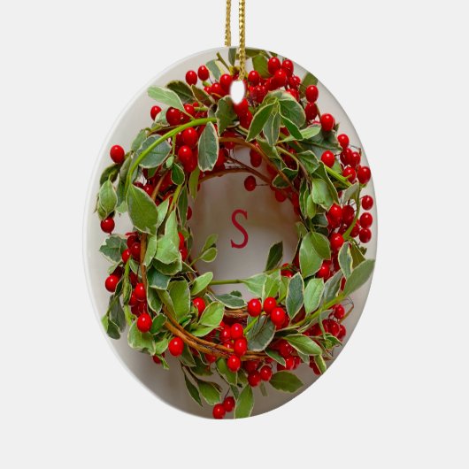 Rood en groen met bessen keramisch ornament (Rechts)