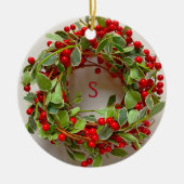 Rood en groen met bessen keramisch ornament (Voorkant)