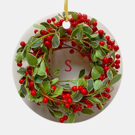 Rood en groen met bessen keramisch ornament (Achterkant)