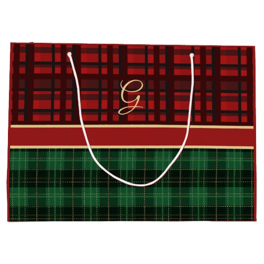 Rood en groen met gouden Initiaal Groot Cadeauzakje (Achterkant)