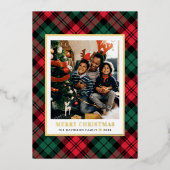 Rood en groen met kerstfoto's folie feestdagenkaart (Voorkant)