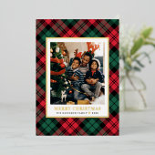 Rood en groen met kerstfoto's folie feestdagenkaart (Staand Voorkant)