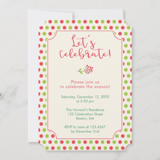 Rood en groen met polka stippen feestje kaart (Voorkant)