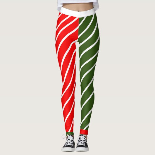 Rood en groen met snoepriet leggings (Voorkant)