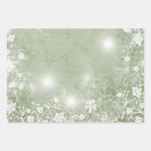 Rood en groen met witte Poinsettia en bloemen Inpakpapier Vel (Voorkant 2)