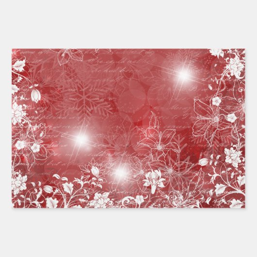 Rood en groen met witte Poinsettia en bloemen Inpakpapier Vel (Voorkant)
