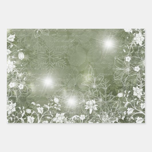 Rood en groen met witte Poinsettia en bloemen Inpakpapier Vel (Voorkant 3)