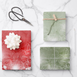 Rood en groen met witte Poinsettia en bloemen  Inpakpapier Vel