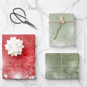 Rood en groen met witte Poinsettia en bloemen  Inpakpapier Vel