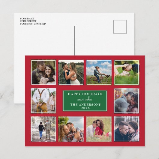 Rood en Groen Modern 10 Fotocollage Kerstmis Briefkaart (Voorkant / Achterkant)