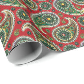 rood en groen paisley cadeaupapier (Rol Hoek)