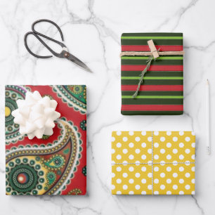 rood en groen paisley inpakpapier vel