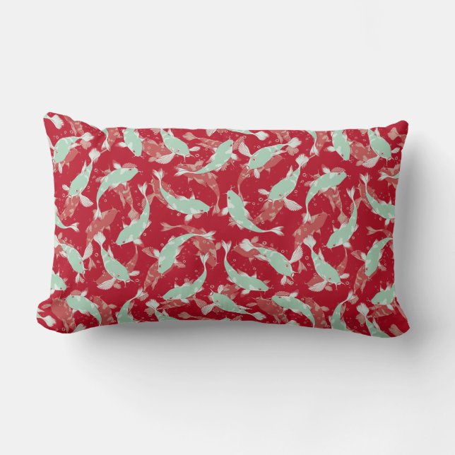 Rood en groen patroon - Koi Fish Kussen (Voorkant)