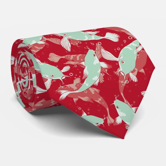 Rood en groen patroon - Koi Fish Stropdas (Opgerold)