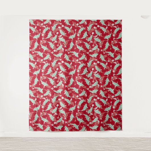 Rood en groen patroon - Koi Fish Wandkleed (Voorkant)