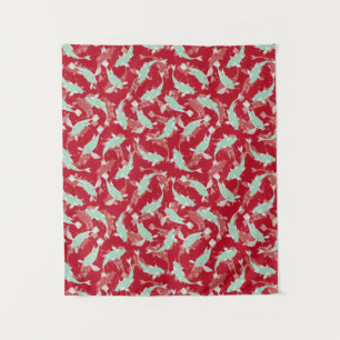 Rood en groen patroon - Koi Fish Wandkleed