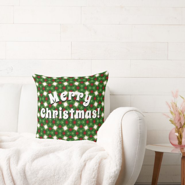 Rood en groen patroon Prettig kerstfeest Kussen (Bank)