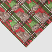 Rood en Groen Plaid Bruin Cockapoo Kerstmis Tissuepapier (Detail)