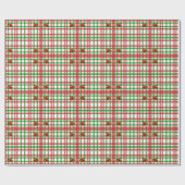 Rood en Groen Plaid en Bogen Land Kerstmis Cadeaupapier (Vlak)