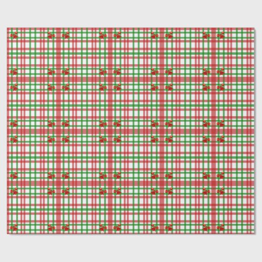 Rood en Groen Plaid en Bogen Land Kerstmis Cadeaupapier (Vlak)