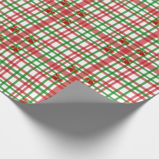 Rood en Groen Plaid en Bogen Land Kerstmis Cadeaupapier (Hoek)