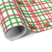 Rood en Groen Plaid en Bogen Land Kerstmis Cadeaupapier (Rol Hoek)