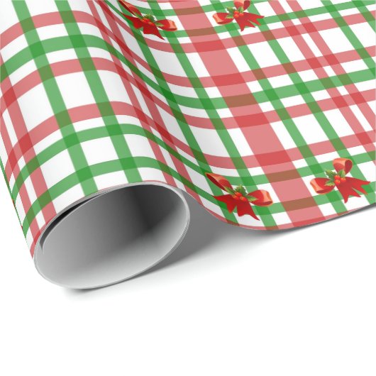 Rood en Groen Plaid en Bogen Land Kerstmis Cadeaupapier (Rol Hoek)