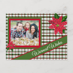 Rood en groen Plaid Poinsettia Holiday Briefkaart
