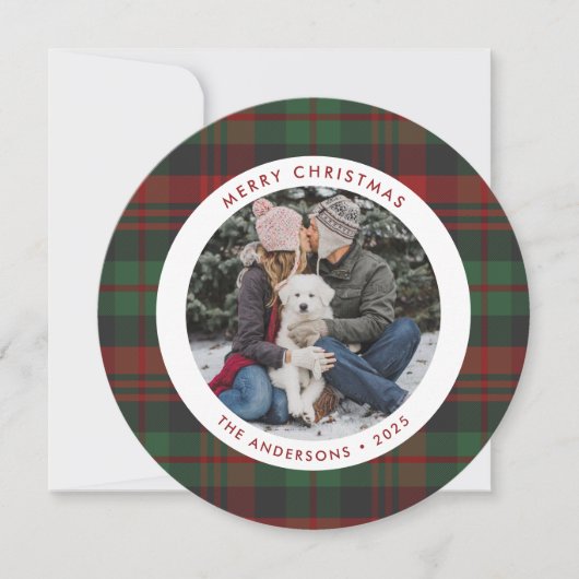 Rood en Groen Plaid Single Foto Kerst Kaart (Voorkant)