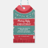 Rood en groen plakkerige lelijke trui kerst cadeaulabel (Voorkant)