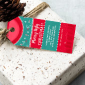 Rood en groen plakkerige lelijke trui kerst cadeaulabel