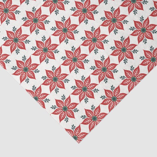 Rood en groen Poinsettia Patroon Kerstmis Tissuepapier (Detail)