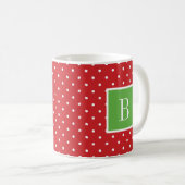 Rood en Groen Polka Dots Monogram Koffiemok (Voorkant rechts)