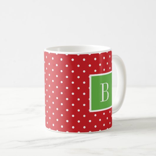 Rood en Groen Polka Dots Monogram Koffiemok (Voorkant rechts)