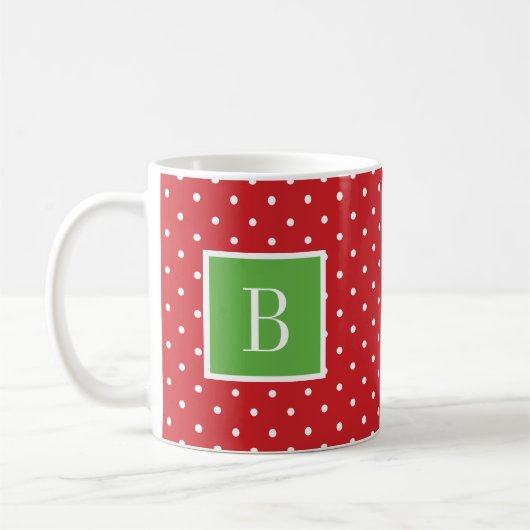 Rood en Groen Polka Dots Monogram Koffiemok (Links)